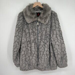Adrienne Landau Womens Faux Fur Jacket sz L Gray Full Zip